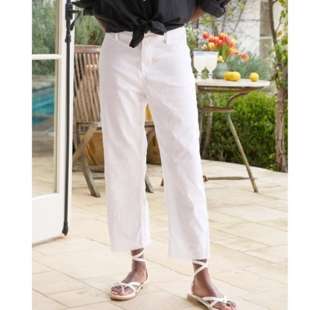 Frank & Eileen White "Kinsale" Cropped Linen/Flax Pants, Fray Straight Leg, Sz 4